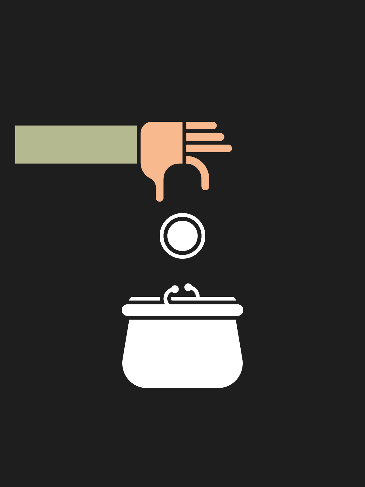 Illustration depicting a stylised hand as it drops a coin into a purse.