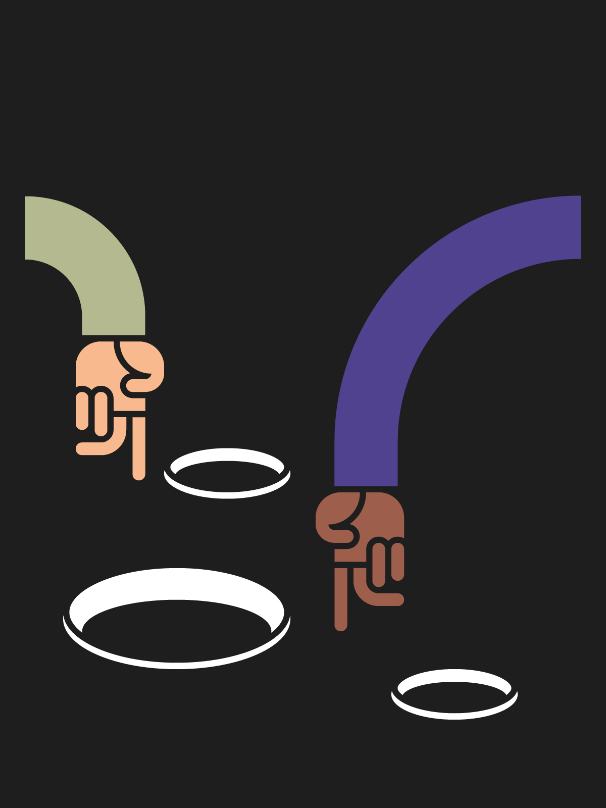 Illustration depicting stylised hands as they try to avoid holes in the ground.